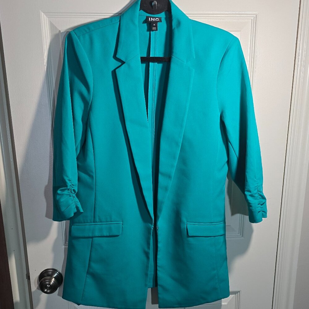 Women's Teal, I.N.C, Blazer, Teal,3/4 scrunched sleeve